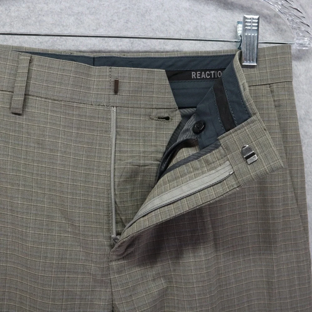 Kenneth Cole Reaction Pants Mens 30x32 Dress Suit Formal Flat Front Taupe Plaid‎